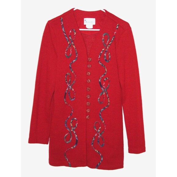 Matthew&David Tops - Matthew David BL Knitted Red Sweater Jacket Loop Buttons Sz 12 Christmas Holiday